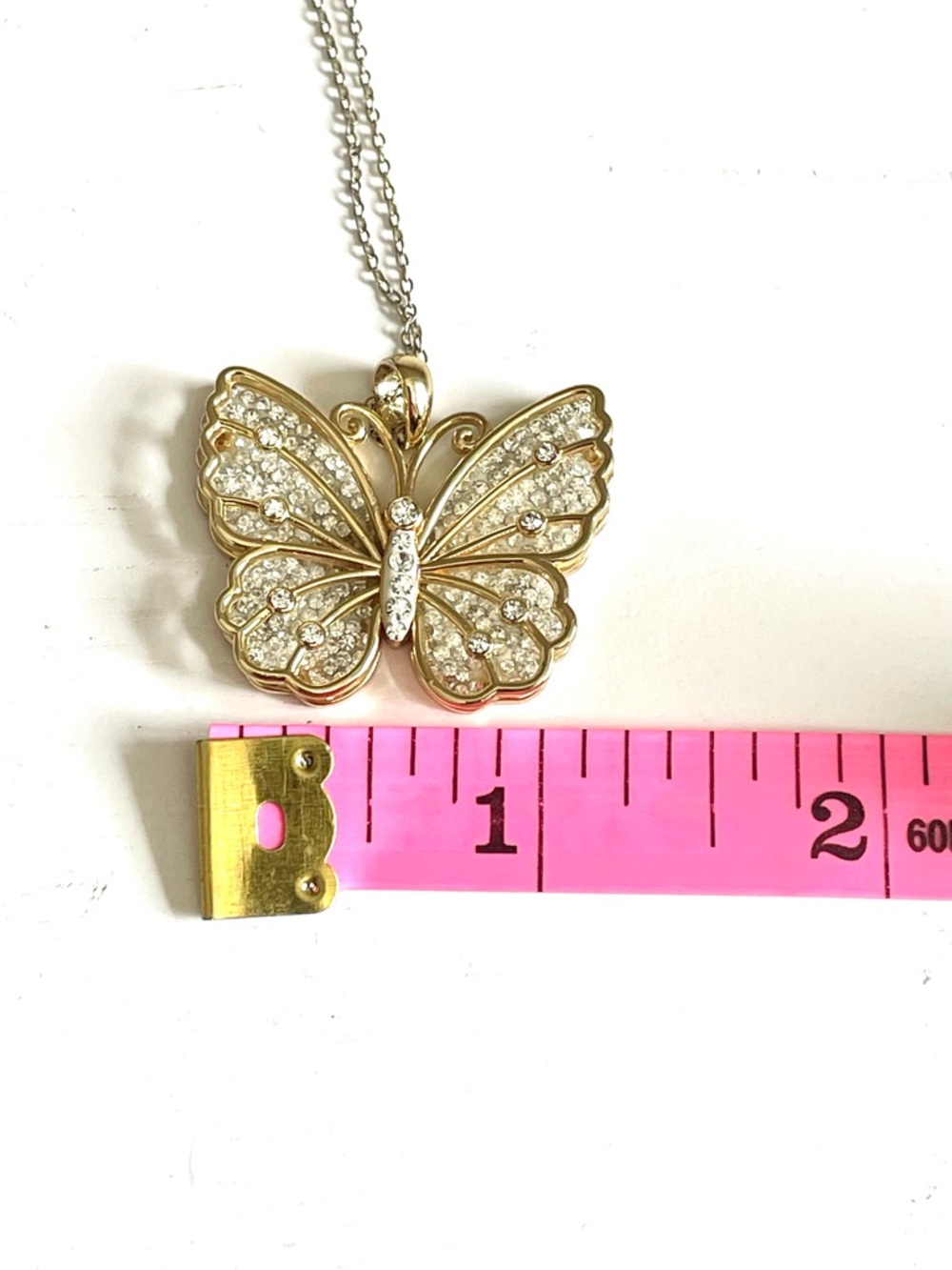 Jacmel Mauritius JCM Butterfly Necklace 925 Sterling Silver CZ Gold Overlay Pavé - Picture 8 of 9